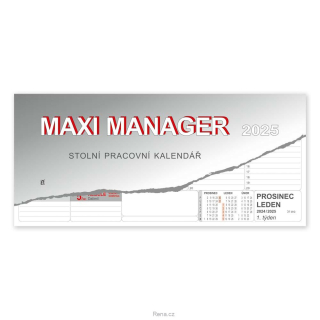 MAXI MANAGER 2025, šedý stolní kalendář